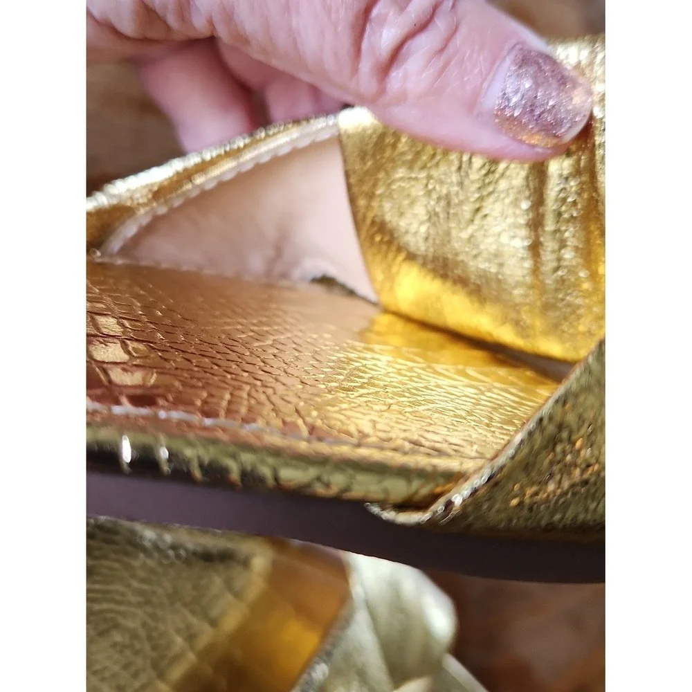 Metallic‎ Gold Knotted Croc Embossed Slides Flats Square Toe EUR 43